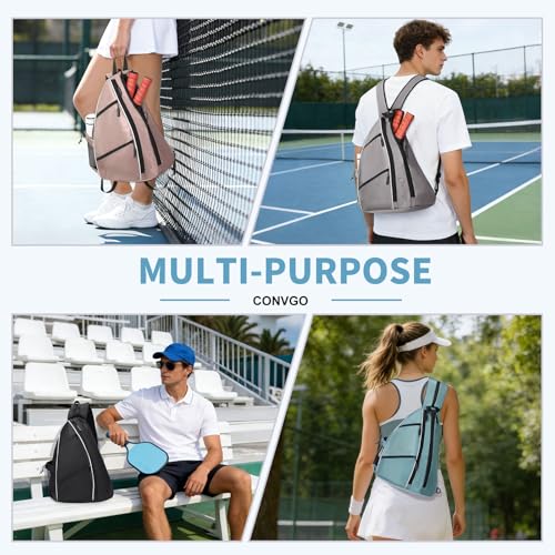 Pickleball Bag for Women Men, Adjustable Pickleball Backpack, 2 in 1 Sports Sling Bag for Pickleball Tennis - color: Black