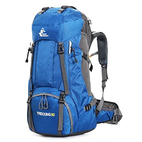 Bseash 60L Waterproof Hiking Camping Backpack with Rain Cover, Large Outdoor Sport Travel Daypack Rucksack for Climbing - color: Blue