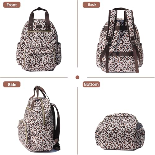 ESVAN Diaper Bag Backpack, Large Capacity Multifunction Baby Essentials Fashion Travel Pack Linen Canvas office Laptop Bag (Canvas leopard print) - color: Canvas Leopard Print