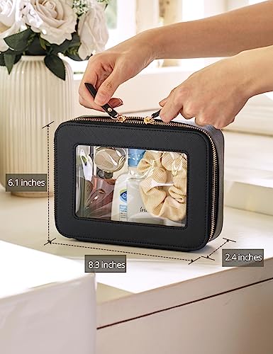 Popvibe Clear Makeup Case Black Toiletry Bag Travel Medium Clear Cosmetic Bag with Zipper, Small Make Up Bag Organizer Traveling TSA Approved Transparent Bag Car for Essentials - color: Black, style: Medium Moda