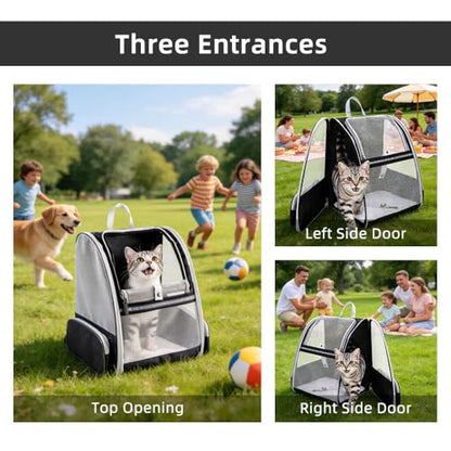 Cat Carrier Soft Sided Pet Carrier Backpack Airline Approved cat Bag for Cats & Dogs - Collapsible, 270° Breathable Design with 1 Pet Poop Bag+ 5 Leak-Proof Pee Pads, Ideal for Small/Medium Pets