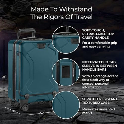 Briggs & Riley 22 Inch Carry-On Luggage with Wheels - Small Rolling Hard Shell Heavy Duty Suitcase with Front Laptop Compartment - 360 Spinner Wheels - Torq Collection - Ocean - color: Ocean, size: 22'"