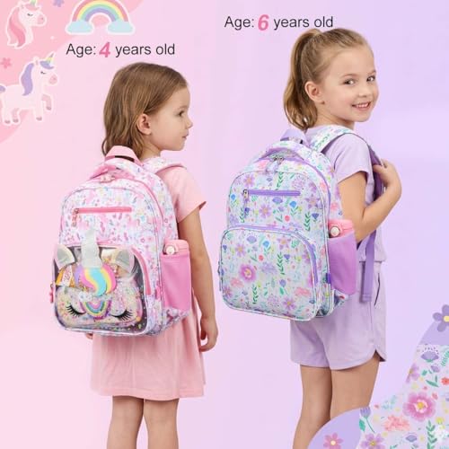 RHCPFOVR Kids Backpack for Girls - Girls Backpack 3-8 Ages Butterfly for Kids 15 Inch School Bookbag for Kindergarten Elementary School Bookbag for Girl 1st 2nd Grade - style: Purple Garden