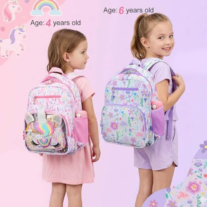 RHCPFOVR Kids Backpack for Girls - Girls Backpack 3-8 Ages Butterfly for Kids 15 Inch School Bookbag for Kindergarten Elementary School Bookbag for Girl 1st 2nd Grade - style: Purple Garden