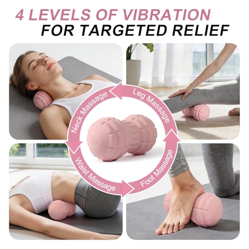 Silicone Vibrating Peanut Massage Ball Roller, Water Resistant Electric Double Lacrosse Massage Ball with 4 Intensities for Muscle Tightness, Deep Tissue Massager for Foot, Back, Hip (Pink) - color: Pink
