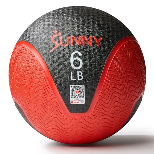 Sunny Health & Fitness Medicine Ball, Textured Rubber, Core Strength & Balance Training, Bouncing, Weight for Home Workouts 4,6,8,10,12,15,20,25,30LB Options - size: 6 lb