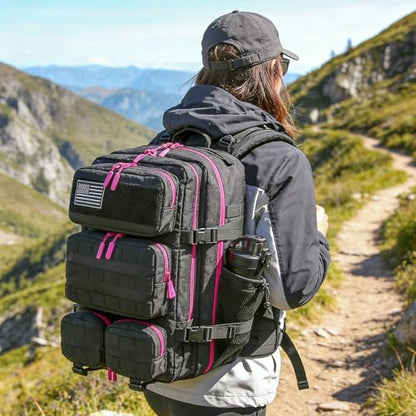 55L Tactical Backpack Heavy Duty Military Rucksack Molle Backpack 3 Day Assault Pack for Work Outdoors - color: Black Rose