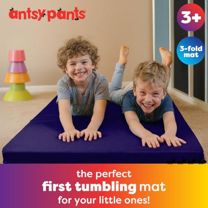 Antsy Pants Tumbling Mat for Kids – Gymnastics Mat, Easy to Clean, Sturdy, Foldable Tumbling Mats, Padded, Lightweight, Portable, Gymnastics Equipment for Active Play - color: 3-Fold Navy Blue