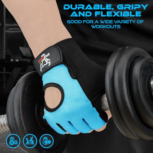 BEAST RAGE Fingerless Weight Lifting Gloves with Palm Protection Padding, Breathable Lightweight Gym Gloves for Men, Women, Weightlifting, Cycling, Exercise, Training Pull Up - color: Aqua, size: Large