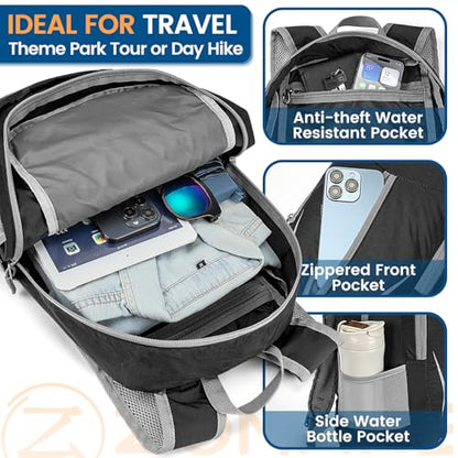 ZOMAKE Ultra Lightweight Packable Backpack 25L, Foldable Hiking Backpacks Water Resistant Small Folding Daypack for Travel(Black) - color: Black-c