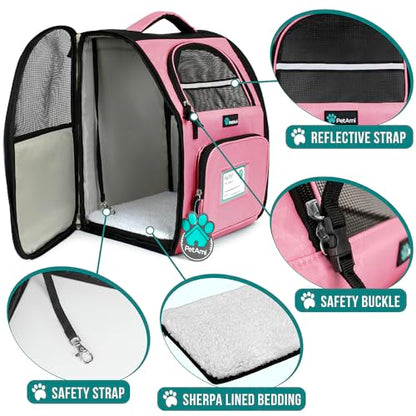PetAmi Dog Backpack Carrier for Small Medium Dogs Large Cats up to 18 lbs, 2 Side Entry, Structured No-Collapse Frame, Airline Approved Ventilated Pet Backpack for Hiking Camping Travel Vet, Pink - color: Pink