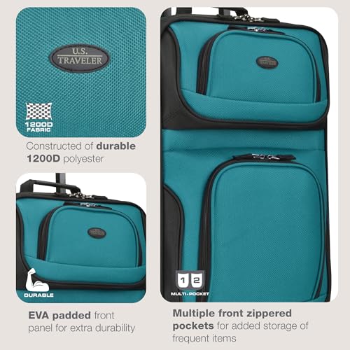 U.S. Traveler Rio Lightweight Softside Rolling Carry-on Suitcase, 2-Wheel Single, Teal - color: Teal, size: 21"