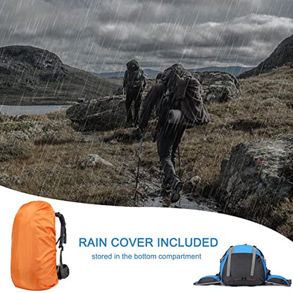 Loowoko 50L Hiking Backpack, Waterproof Camping Essentials Bag with Rain Cover, 45+5 Liter Lightweight Backpacking Back Pack - color: Dark Blue