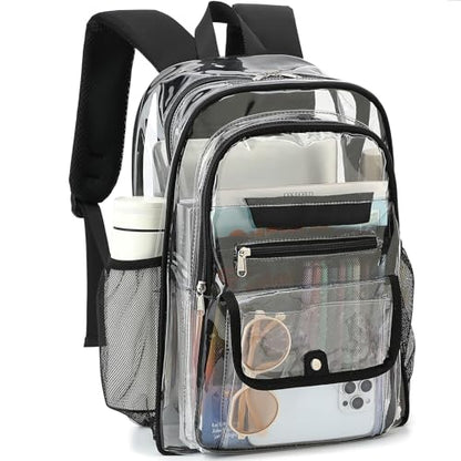 Clear Backpack for Girls Boys Women Men, Heavy Duty Transparent PVC Bookbag for School College Work See Through Backpack,Black - color: Black