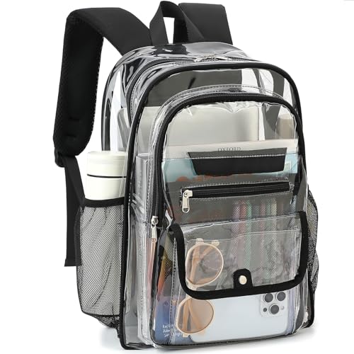 Clear Backpack for Girls Boys Women Men, Heavy Duty Transparent PVC Bookbag for School College Work See Through Backpack,Black - color: Black