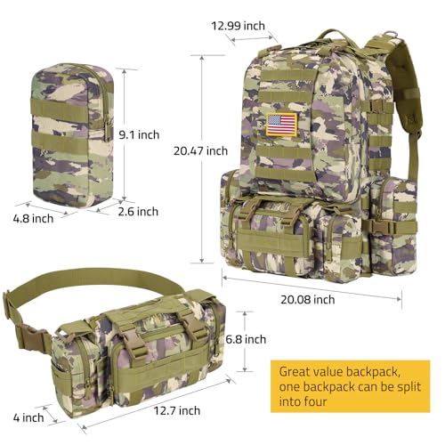 CVLIFE Tactical Backpack Military Army Rucksack 60L Large Assault Pack Detachable Molle Bag, Auriclash - color: Auriclash