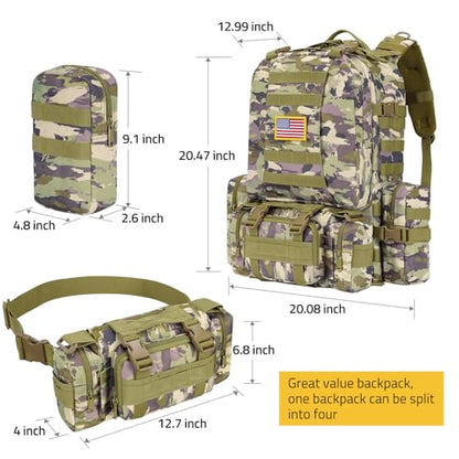 CVLIFE Tactical Backpack Military Army Rucksack 60L Large Assault Pack Detachable Molle Bag, Auriclash - color: Auriclash