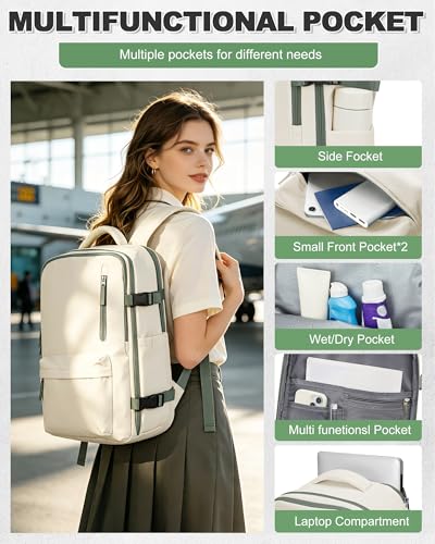 Vacuum Backpack Travel with Pump Carry on Luggage Flight Approved Essentials Personal Item Travel Bag with Vacuum System Waterproof Compression Backpack for Women Men Mochila de Viaje Beige Green - color: A10-beige Green