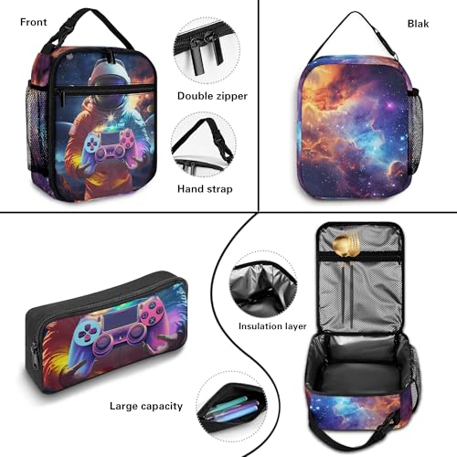 Boys Backpack with Lunch Box and Pencil Case, 3Pcs Gamer Backpack for Boys Teens, 17 Inch Large Capacity - color: GAME-YHYZ-1