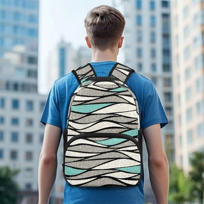 Fully Printed Stylish School Backpack for Teens & Adults - Fit 15.6 Inch Laptop Backpack with 2 Side Water Bottle Pockets for High School/College Supplies, Abstract Wave Stripe Print - color: Abstract Wave Stripe Print