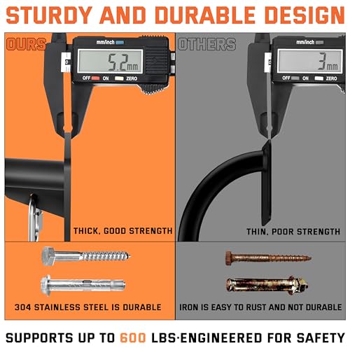 36" Heavy Duty Pull Up Bar Wall/Joist Mounted, 600 LB Capacity, Multi-Grip Bar for Garage & basement rafter Use - All-in-One Workout Station with Carabiners & Space-Saving Design - color: Black