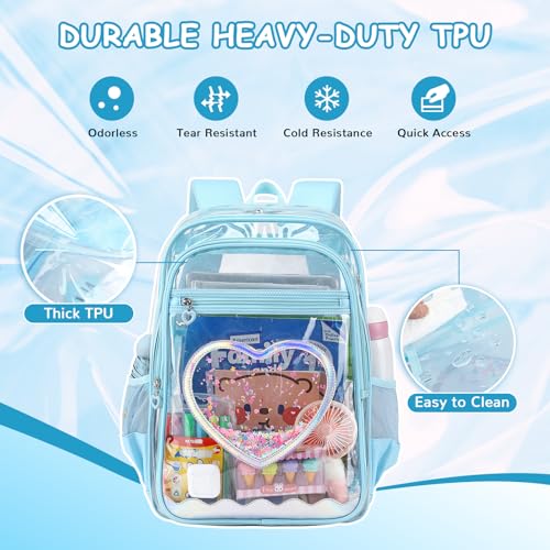 Clear Backpack, Heavy Duty Thick TPU Clear Bookbag, Transparent Bookbag Stadium Events, See Through Large Ergonomic Backpack for School Kids Girls Women Travel Security College Concert, Blue - color: Blue