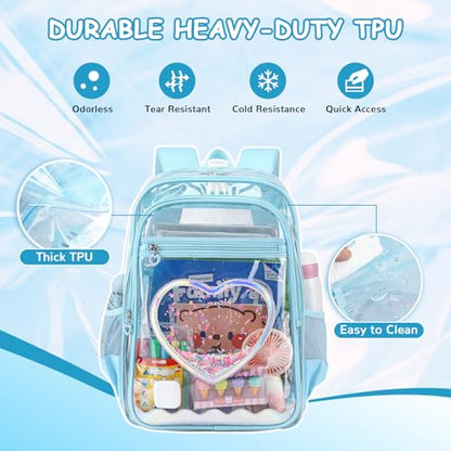 Clear Backpack, Heavy Duty Thick TPU Clear Bookbag, Transparent Bookbag Stadium Events, See Through Large Ergonomic Backpack for School Kids Girls Women Travel Security College Concert, Blue - color: Blue