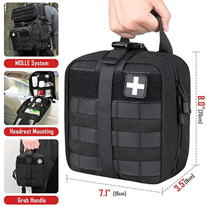 LIVANS 1000D First Aid Bag Empty Medical Ifak Pouch Molle EMT Pouches Rip-Away Tactical Military Trauma Emergency Medic Bag - color: Black(7.1"l X 3.5"w X 8"h)