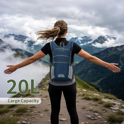 20L Lightweight Hiking Daypack, Foldable Travel Packable Backpack for Men Women for Cycling Camping Outdoor (Dark Blue) - color: Dark Blue