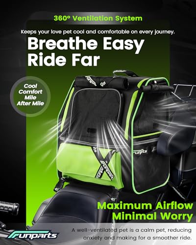 Funparts Motorcycle Dog Carrier Backpack Pet Riding Travel Carrier for Small Dogs Cats Under 18 lbs Escape-Proof High Ventilation for Street Glide Touring Trike Can-Am Models with Passenger Seat