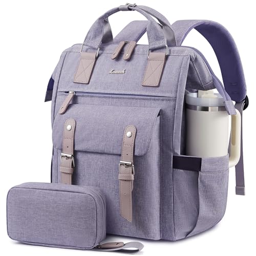 LOVEVOOK Laptop Backpack for Women, 15.6 inch Teacher Nurse Work Bag with Giant Tumbler Holder (Fits Handles), Waterproof Travel Backpack Purse, Anti-Theft College Computer Bag with Pouch, Purple - color: Purple-purple, size: 15.6 Inch Cup