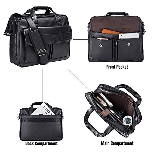 seyfocnia Men's Business Travel Briefcase Leather Handmade Messenger Bags Laptop Bag - color: Black, size: 17.3inch