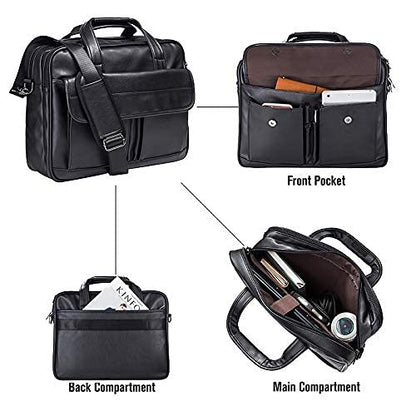 seyfocnia Men's Business Travel Briefcase Leather Handmade Messenger Bags Laptop Bag - color: Black, size: 17.3inch