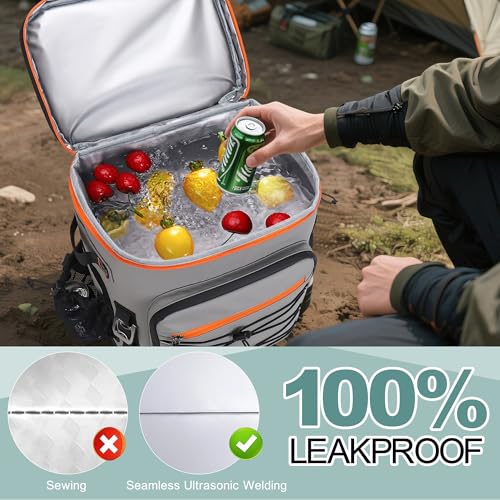 Large 52cans Cooler Backpack, Insulated, Waterproof, Leak Proof, 30L Large Capacity - color: Grey