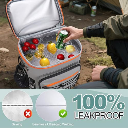 Large 52cans Cooler Backpack, Insulated, Waterproof, Leak Proof, 30L Large Capacity - color: Grey
