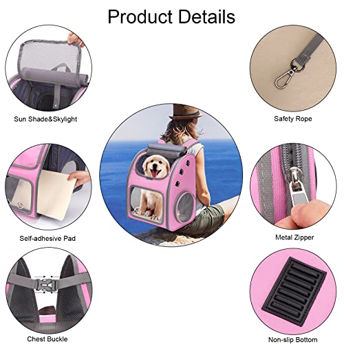 Expandable Cat Backpack Carrier, Portable Cat Backpack Up to 18 lbs | Airline Approved Pet Travel Carrier, Super Ventilated Design, Ideal for Traveling/Hiking /Camping, Pink - color: Pink-Standard