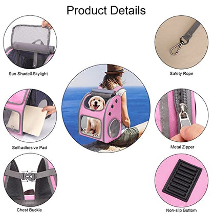 Expandable Cat Backpack Carrier, Portable Cat Backpack Up to 18 lbs | Airline Approved Pet Travel Carrier, Super Ventilated Design, Ideal for Traveling/Hiking /Camping, Pink - color: Pink-Standard