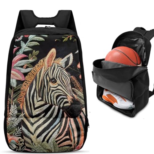 Basketball Backpack With Separate Ball Compartment And Shoes Fit Basketball Volleyball Football - color: Zebra