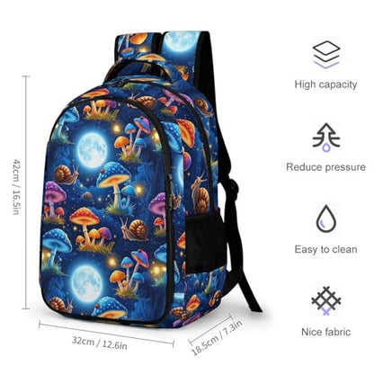 Laptop Backpack Trippy Moon Mushroom Art, Sturdy Water Resistant College Bookbag with Water Bottle Pockets for Business Travel Commute - color: Pattern (216)