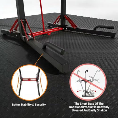 ONETWOFIT Foldable Power Tower Pull Up Bar Dip Station, Multi-Function Adjustable Height, Strength Training, 400LBS/600LBS Capacity
