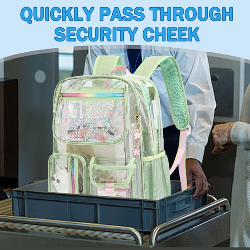 Clear Backpack for Girls Women, School Bookbag Heavy Duty See Through Backpacks (Matcha Green) - color: Matcha Green