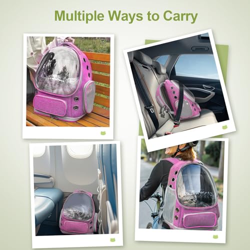 Cawypety Expandable Cat Backpack,Cat Bubble Backpack Carrier for Carrying Cats, Pets and Small Dogs,Airline-Approved,Designed for Travel, Hiking, Walking,Car （Pink - color: Square Expandable- Pink