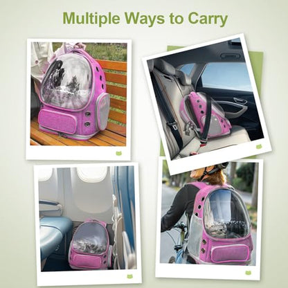 Cawypety Expandable Cat Backpack,Cat Bubble Backpack Carrier for Carrying Cats, Pets and Small Dogs,Airline-Approved,Designed for Travel, Hiking, Walking,Car （Pink - color: Square Expandable- Pink