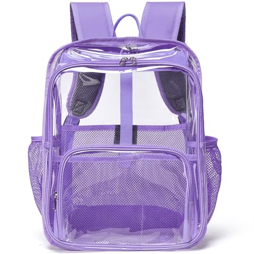 Clear Backpack, Clear Backpacks for School Heavy Duty See Through Bookbag Waterproof Backpack for Men Women, Light Purple - color: Light Purple, size: Large-15.5in