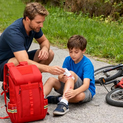 First Aid Backpack Empty Medical Bag,Emergency Bag,Medical Supplies Backpack for Nursing Student,Therapist,Doctors - color: Red