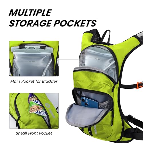 Nepest Hydration Pack Backpack for Women & Men, Lightweight Water Backpack with 2L Water Bladder for Hiking Cycling Running Biking - color: Green