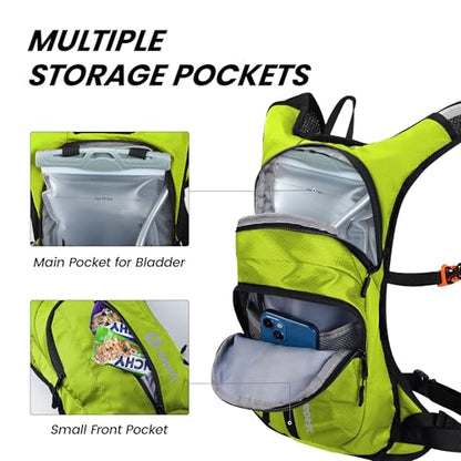 Nepest Hydration Pack Backpack for Women & Men, Lightweight Water Backpack with 2L Water Bladder for Hiking Cycling Running Biking - color: Green