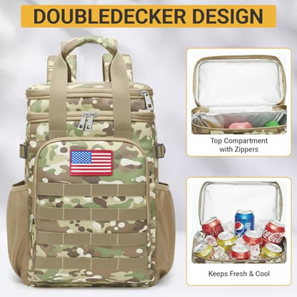 Fathers Day Gift-Tactical Backpack Cooler,Large Cooler Backpack Lunch Box for Men Adults Work with Handle,Insulated Soft Thermal Bag - color: Camo-army Green