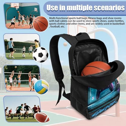 Basketball Backpack With Separate Ball Compartment And Shoes Fit Basketball Volleyball Football - color: Cyberpunk Game