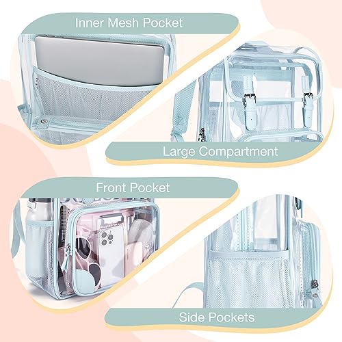 mommore Clear Backpack Heavy Duty Large Clear Bookbag for School Transparent PVC Stadium Approved See Through Back Pack - color: Blue, style: Clear Backpack